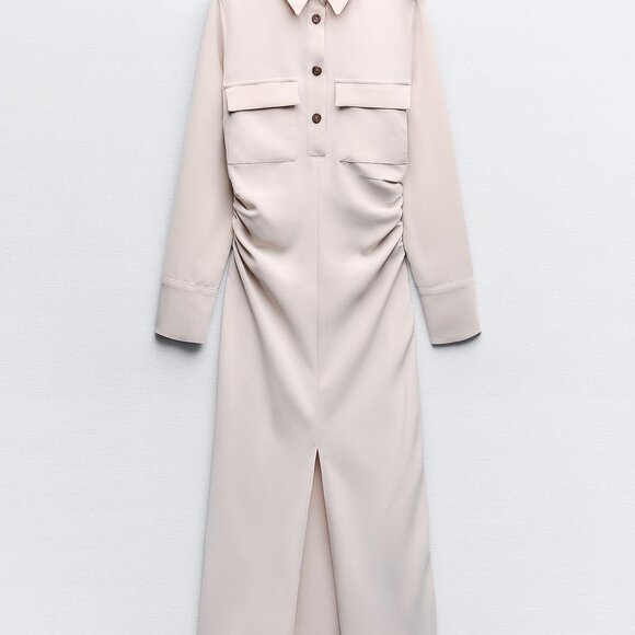 ZARA Tailored Collar Ruched Midi Dress - NEW - S - Picture 5 of 5